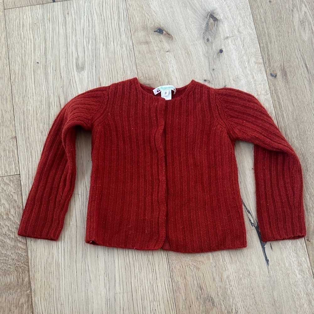 Bonpoint Kids Red Ribbed cardigan sweater wool angora 3